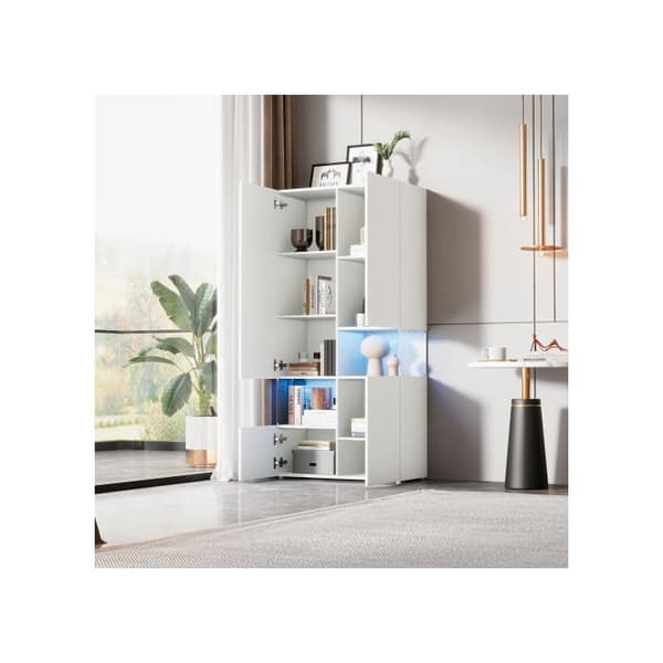 Vitrin med LED-belysning, vitrinskåp av högtransparens akryl, vit, 80x38x170 cm