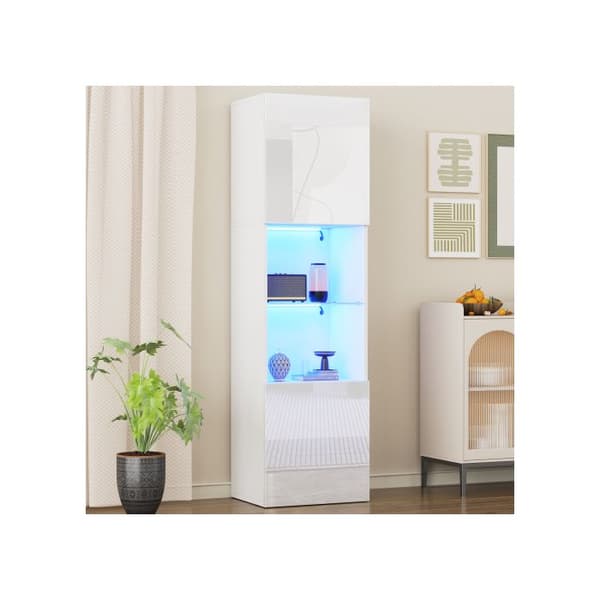 Skåp i glänsande vit med LED-belysning, 1 hylla i glas, 45*35*160 cm, vitrine