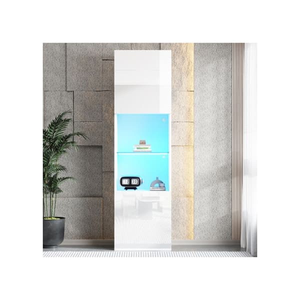 Skåp i glänsande vit med LED-belysning, 1 hylla i glas, 45*35*160 cm, vitrine