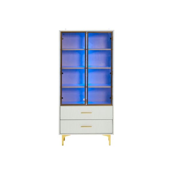 Elegant tvådörrars vitrinskåp - 70*35*150 cm - Glasdörrar, gyllene ben