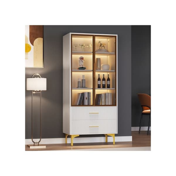 Elegant tvådörrars vitrinskåp - 70*35*150 cm - Glasdörrar, gyllene ben