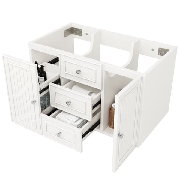Vägghängt tvättställsskåp 78,5×46×46,8 cm, badrumsskåp med 3 lådor, modern stil, förvaring, vit underskåp