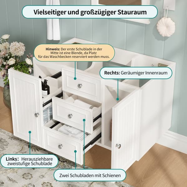 Vägghängt tvättställsskåp 78,5×46×46,8 cm, badrumsskåp med 3 lådor, modern stil, förvaring, vit underskåp
