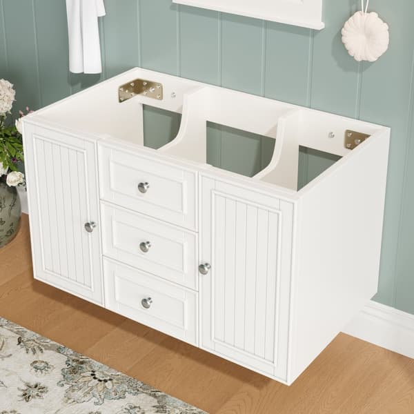 Vägghängt tvättställsskåp 78,5×46×46,8 cm, badrumsskåp med 3 lådor, modern stil, förvaring, vit underskåp