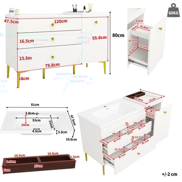 Allaskaappi pesualtaalla 120×47,5×80 cm – Modernit kylpyhuonekalusteet, alakaappi kylpyhuoneeseen/eteiseen/eteiseen, tyylikäs muotoilu