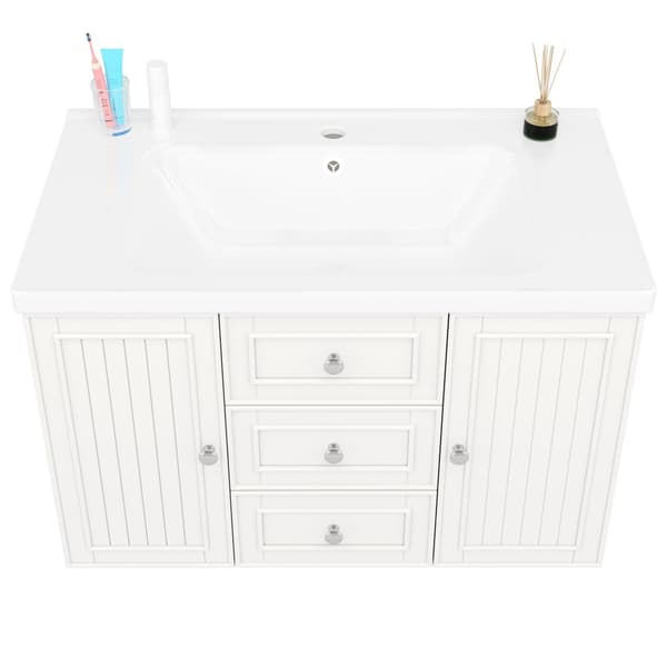 Tvättställsskåp med handfat 78,5×46×46,8 cm – Väggmonterat badrumsskåp i vitt med 3 lådor, mycket förvaring, modern stil