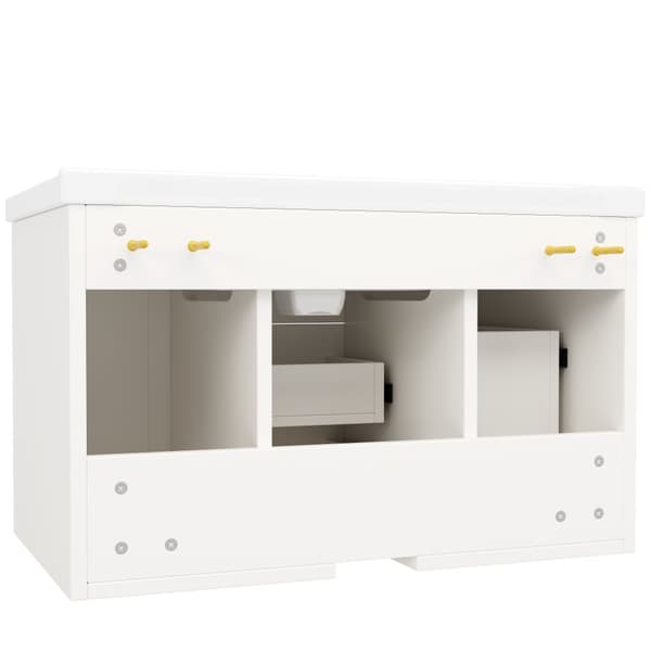 Tvättställsskåp med handfat 78,5×46×46,8 cm – Väggmonterat badrumsskåp i vitt med 3 lådor, mycket förvaring, modern stil