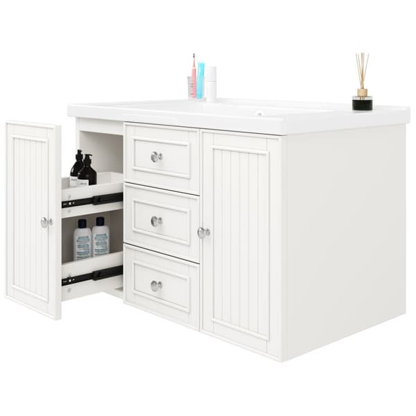 Tvättställsskåp med handfat 78,5×46×46,8 cm – Väggmonterat badrumsskåp i vitt med 3 lådor, mycket förvaring, modern stil