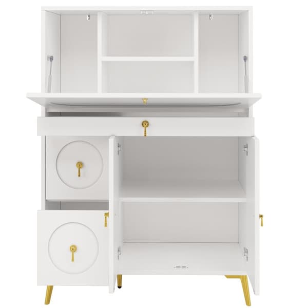 Köksförvaringsskåp 100×50×140 cm – Modernt skafferi med vikdörrar, vit sideboard för kök, matsal eller vardagsrum, multifunktionell förvaring