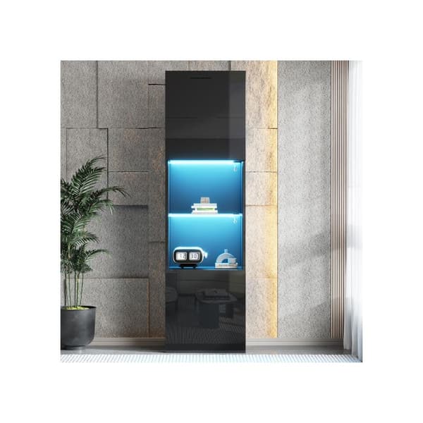 Svart glänsande vitrinskåp med LED-belysning, 1 glashylla, 45*35*160 cm, förvaringsskåp