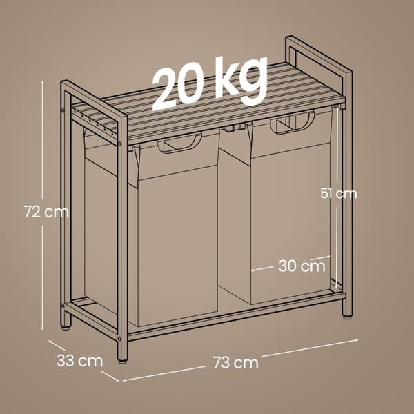 Rootz 2 Rum Vaskeri Kurv - Vaskeri Collector - Vaskeri - Indbygget hylde - 73 cm x 33 cm x 72 cm