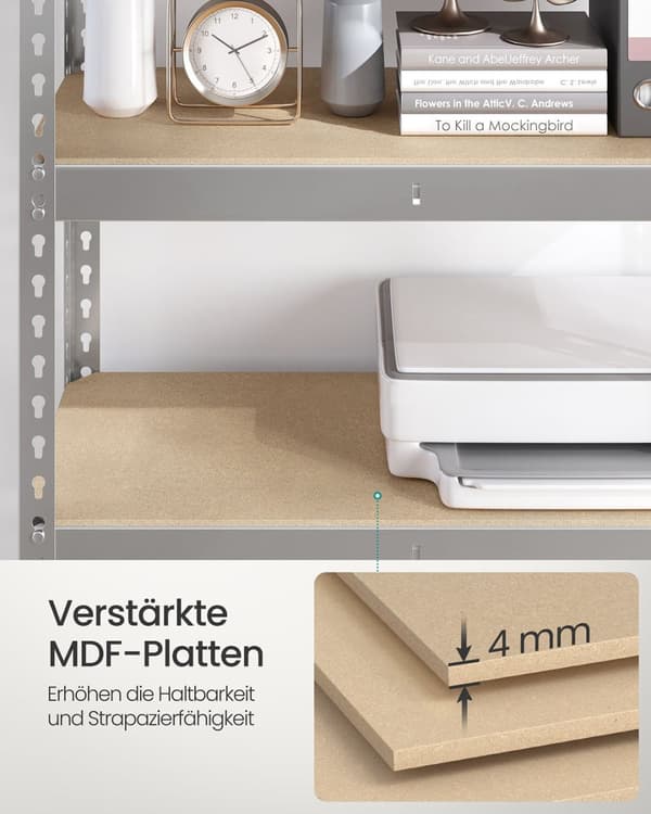 Rootz 2 Set Heavy -Duty hylde - Robust opbevaringsenhed - Industriel hylde - Max Load 875 kg - Sølvstål & MDF - 30 cm x 75 cm x 150 cm