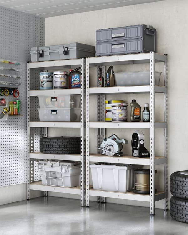 Rootz 2 Set Heavy -Duty hylde - Robust opbevaringsenhed - Industriel hylde - Max Load 875 kg - Sølvstål & MDF - 30 cm x 75 cm x 150 cm