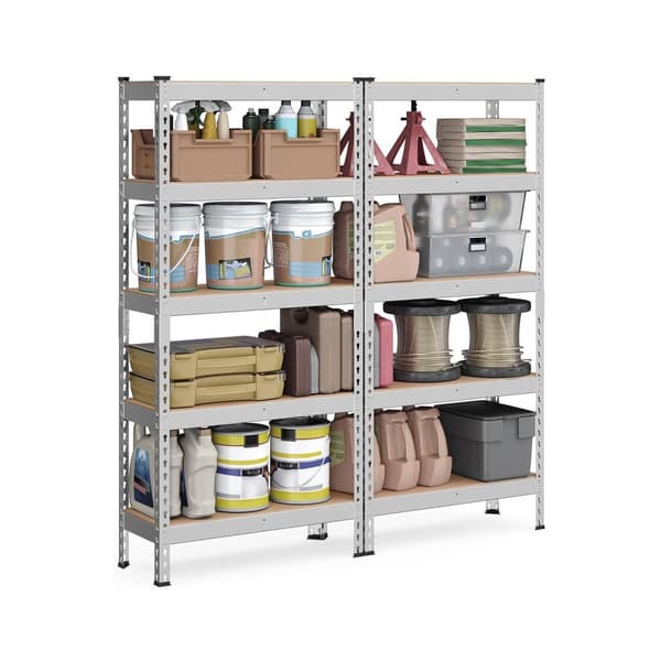 Rootz 2 Set Heavy -Duty hylde - Robust opbevaringsenhed - Industriel hylde - Max Load 875 kg - Sølvstål & MDF - 30 cm x 75 cm x 150 cm