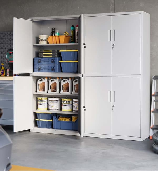 Rootz 4 -dørs opbevaringsskab - Steel Locker - Arkiveringsskab - Holdbar og rummelig - 40 x 80 x 180 cm - Matt Gray
