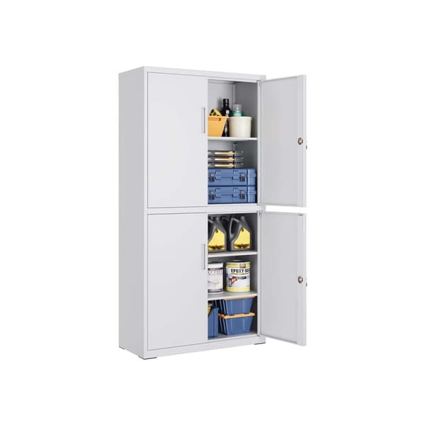 Rootz 4 -dørs opbevaringsskab - Steel Locker - Arkiveringsskab - Holdbar og rummelig - 40 x 80 x 180 cm - Matt Gray