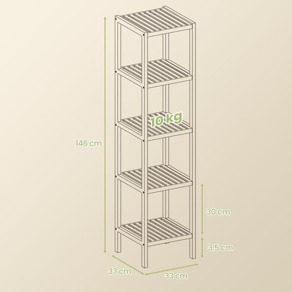 Rootz 5 -nivå smal badrumshylla - Multifunktionell förvaring - Space Saving Organizer - Bambu - 33x33x146cm