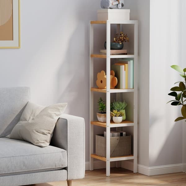 Rootz 5 -nivå smal badrumshylla - Multifunktionell förvaring - Space Saving Organizer - Bambu - 33x33x146cm