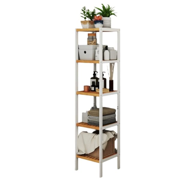 Rootz 5 -nivå smal badrumshylla - Multifunktionell förvaring - Space Saving Organizer - Bambu - 33x33x146cm