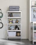 Miniatyrbillede 2 af 8: Rootz 5 -lags kraftig hylde - opbevaringsstativ - værktøjshylder - 175 kg belastningskapacitet - Steel & MDF - 30 cm x 75 cm x 150 cm - Sølv og brun