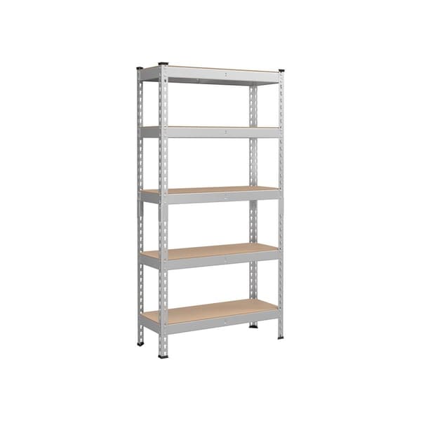 Rootz 5 -lags kraftig hylde - opbevaringsstativ - værktøjshylder - 175 kg belastningskapacitet - Steel & MDF - 30 cm x 75 cm x 150 cm - Sølv og brun