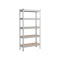 Miniatyrbillede 1 af 8: Rootz 5 -lags kraftig hylde - opbevaringsstativ - værktøjshylder - 175 kg belastningskapacitet - Steel & MDF - 30 cm x 75 cm x 150 cm - Sølv og brun