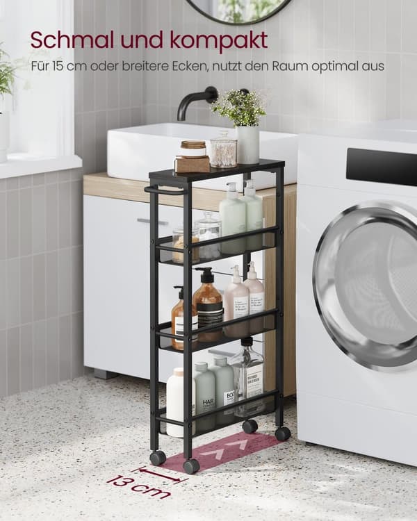 Rootz 4 -nivå Troting Trolley - Rolling Cart - Lagringsorganisatör - Träflipning - 13 x 45,4 x 77 cm