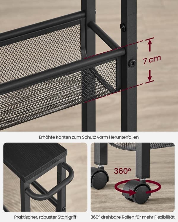 Rootz 4 -nivå Troting Trolley - Rolling Cart - Lagringsorganisatör - Träflipning - 13 x 45,4 x 77 cm