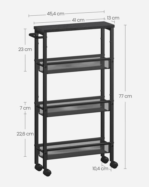 Rootz 4 -nivå Troting Trolley - Rolling Cart - Lagringsorganisatör - Träflipning - 13 x 45,4 x 77 cm
