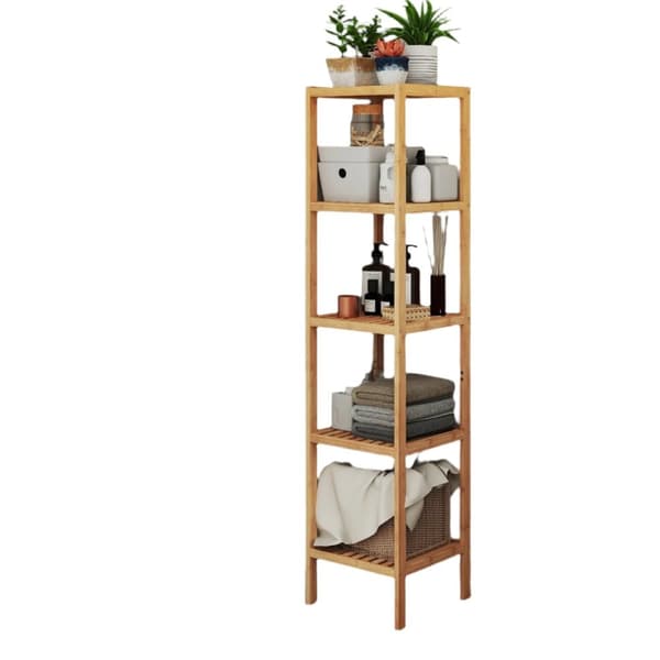 Rootz 5 -nivå badrumshylla - smal förvaring - multifunktionell hylla - Hållbar bambu - 33 cm x 33 cm x 146 cm