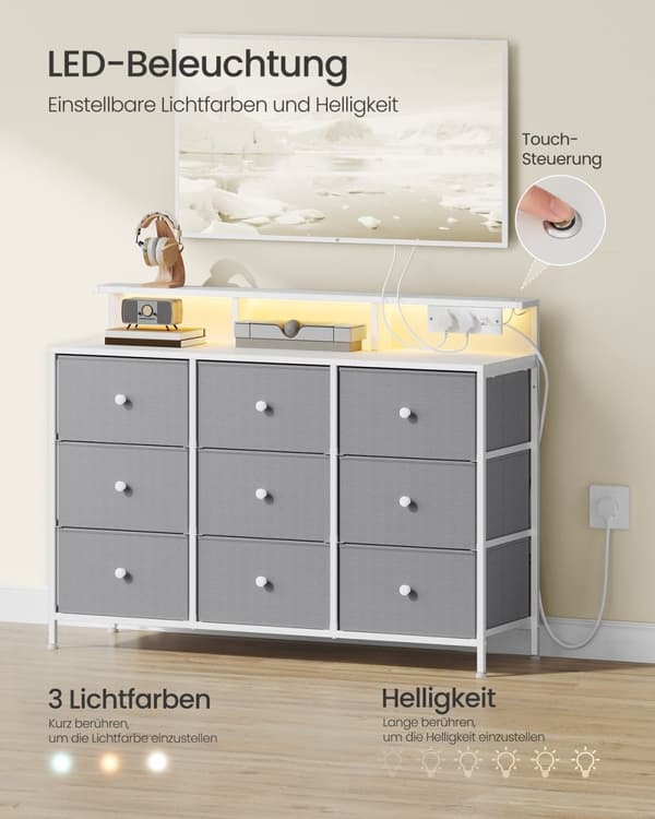Rootz 9 Skuffekiste - Opbevaringsenhed - Kommode - LED -belysning - Rumbesparende - 33,5 x 114 x 84 cm