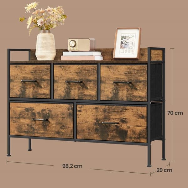 Rootz Chest of Drawers - Lagringsenhet - Dresser Organizer - 5 Tyglådor - 29 cm x 98,2 cm x 70 cm