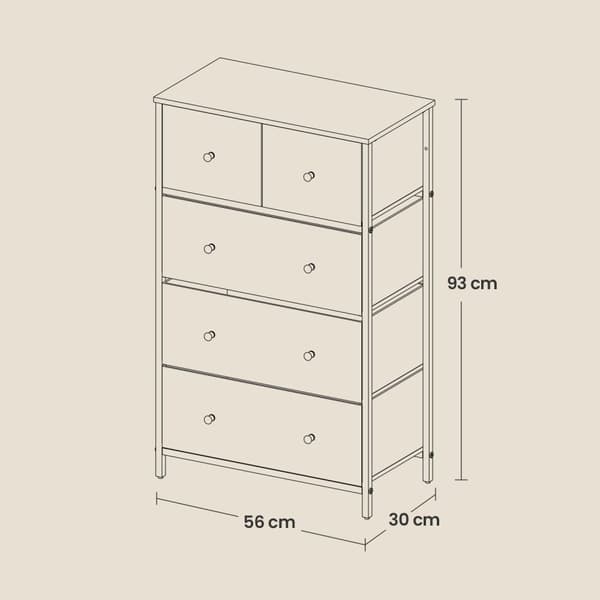 Rootz -lådor - förvaringsskåp - 5 lådor Steel Dresser - Space Saving - 30cm x 56 cm x 93 cm