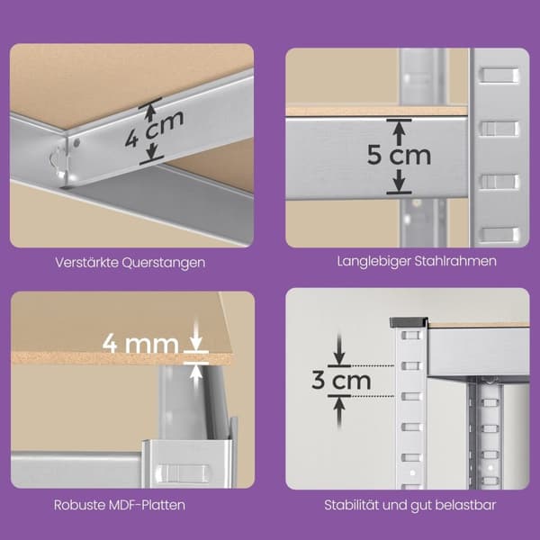 Rootz Heavy -Duty Basement -hylly - säilytyshylly - jauhekasteroitu teräs - 650 kg Max -kuorma - 30 cm x 75 cm x 150 cm