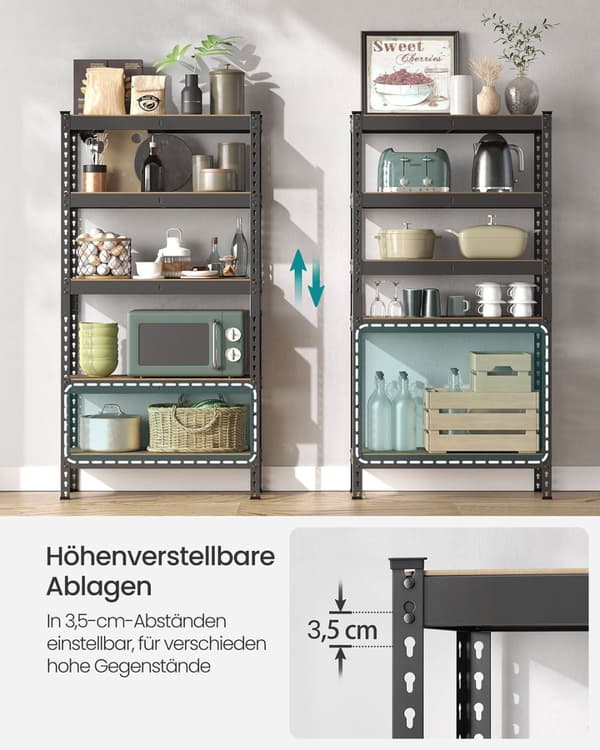 Rootz Heavy Duty Shelf - 5 Tier Storage Unit - Robust Rack - 875 kg kapacitet - Steel & MDF - 30 x 75 x 150 cm