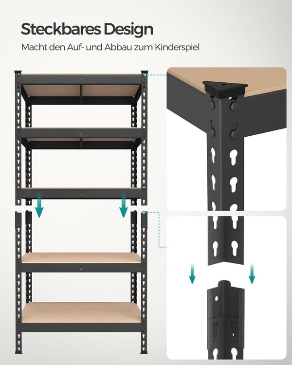 Rootz Heavy Duty Shelf - 5 Tier Storage Unit - Robust Rack - 875 kg kapacitet - Steel & MDF - 30 x 75 x 150 cm