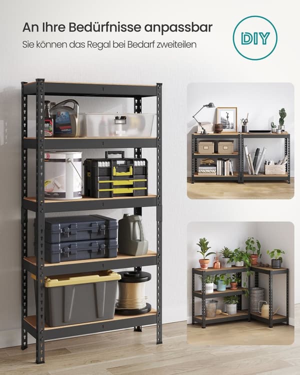 Rootz Heavy Duty Shelf - 5 Tier Storage Unit - Robust Rack - 875 kg kapacitet - Steel & MDF - 30 x 75 x 150 cm