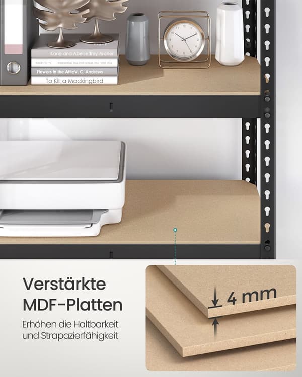 Rootz Heavy Duty Shelf - 5 Tier Storage Unit - Robust Rack - 875 kg kapacitet - Steel & MDF - 30 x 75 x 150 cm
