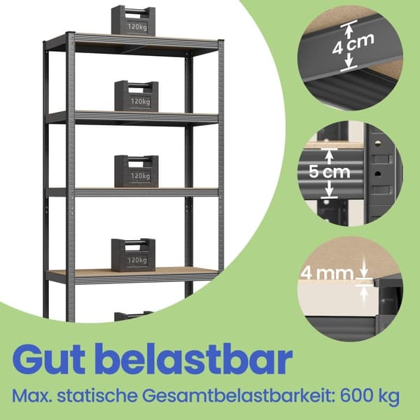 Rootz Heavy Dut -hylly - Varaston hylly - Kellarihylly - Kestävä säilytysratkaisu - 50 x 100 x 200 cm