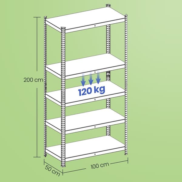 Rootz Heavy -Duty Hylly Warehouse - Basement -hylly - säilytysteline - 50 x 100 x 200 cm - Steel & MDF