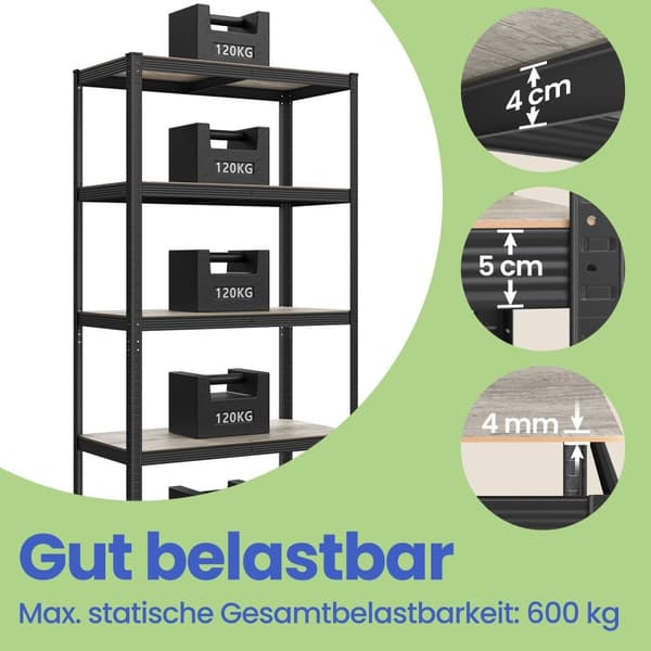 Rootz Heavy -Duty Hylly Warehouse - Basement -hylly - säilytysteline - 50 x 100 x 200 cm - Steel & MDF