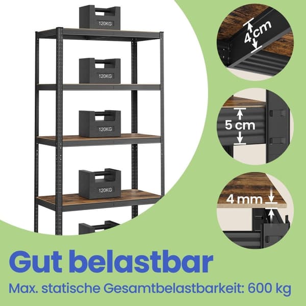 Rootz Heavy -Duty hylde - lagerhylde - kælderhylde - stålstruktur - 50 cm x 100 cm x 200 cm