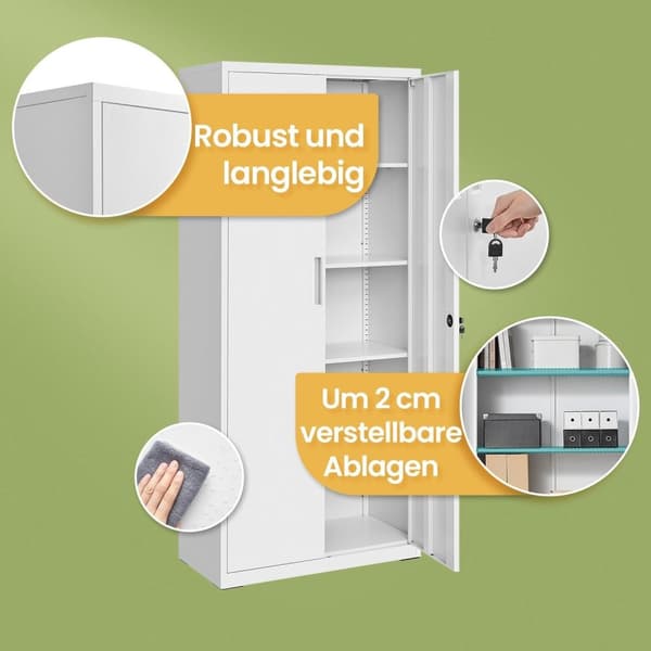 Rootz Multi -Purpose File Cabinet - förvaringsskåp - Pulvercoated Steel - Hållbar - 40x80x180cm - Matt White