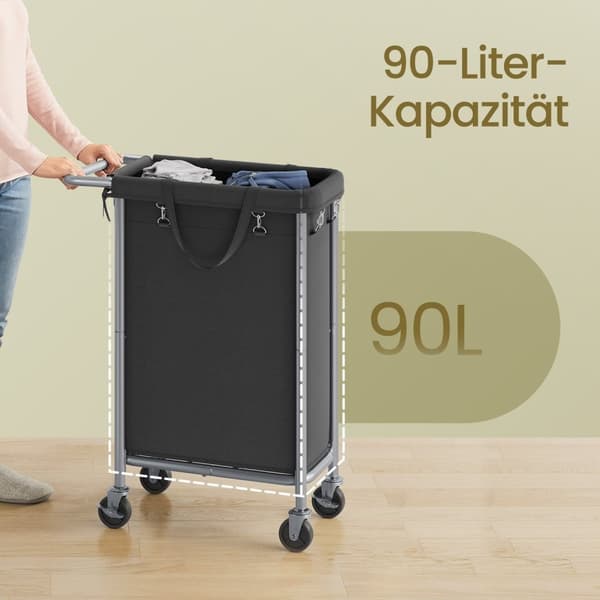 Rootz vaskeri kurv med ruller - vaskeri - vaskeri bil - dobbeltrum - stål & oxford stof - 69 cm x 29 cm x 81 cm