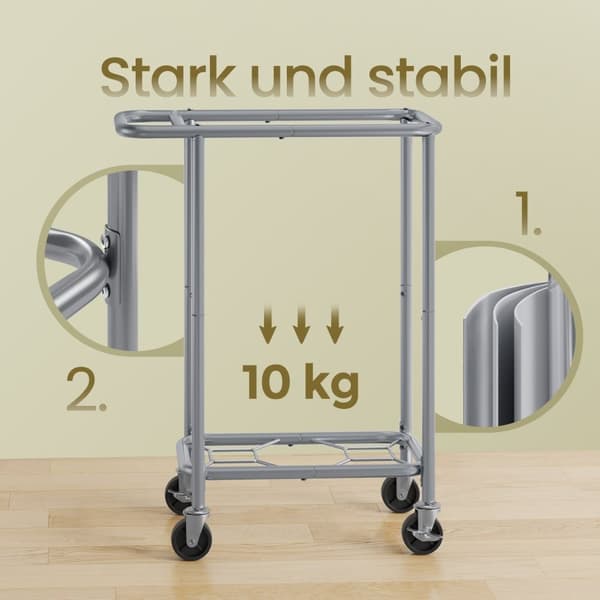 Rootz vaskeri kurv med ruller - vaskeri - vaskeri bil - dobbeltrum - stål & oxford stof - 69 cm x 29 cm x 81 cm