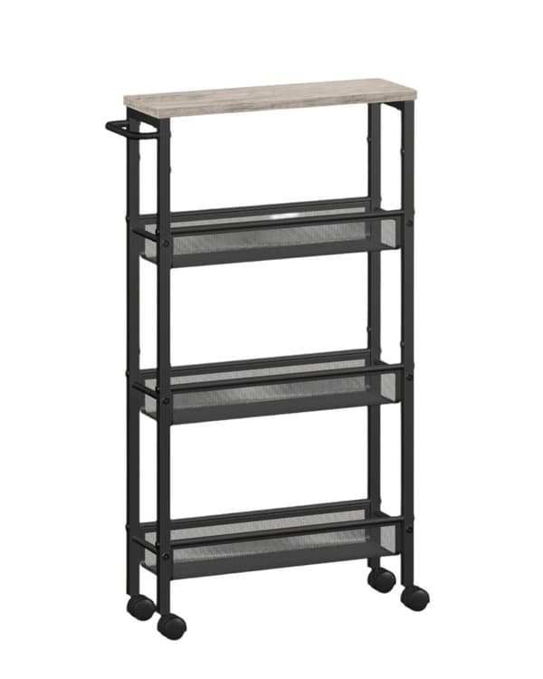 Rootz Rolling Car - 4 Level Trolley - Utility Cart - Effektiv lagring - 13 cm x 45,4 cm x 77 cm - Grå -svart