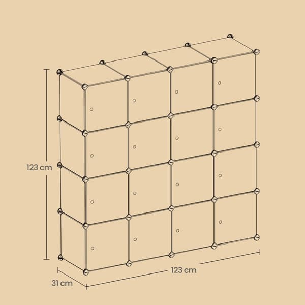 Rootz -hyllsystem - kubhylla - förvaringshylla - 16 fack - rymdbesparande design - 123 cm x 31 cm x 123 cm