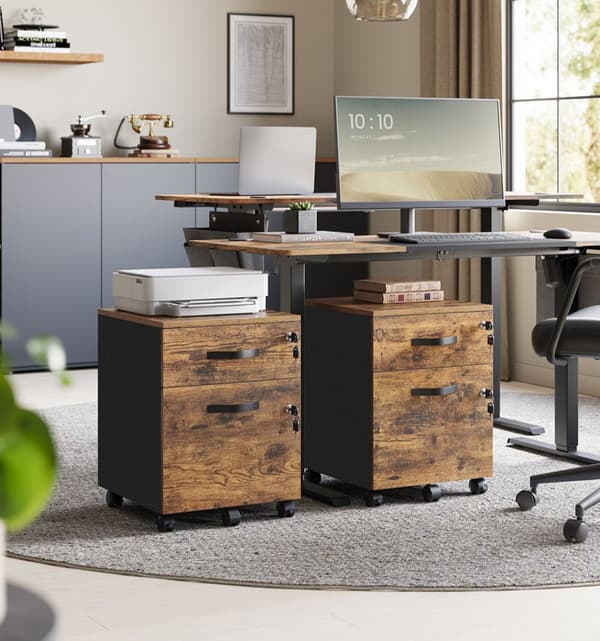 Rootz Roll Container - Låsbar opbevaringsenhed - Mobil kabinet - Brun & Black - MDF & Chipboard - 43,8 cm x 40 cm x 54,4 cm