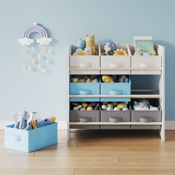 Rootz Regal Bookhelf - Storage Organizer - Space Saver - 9 Ikke -vævede stofbokse - Alsidig design - 62,5 x 29,5 x 60 cm