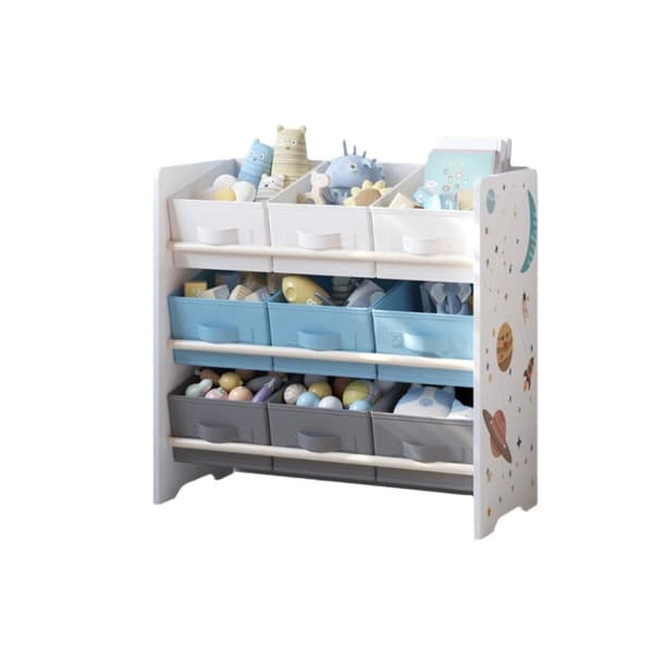 Rootz Regal Bookhelf - Storage Organizer - Space Saver - 9 Ikke -vævede stofbokse - Alsidig design - 62,5 x 29,5 x 60 cm